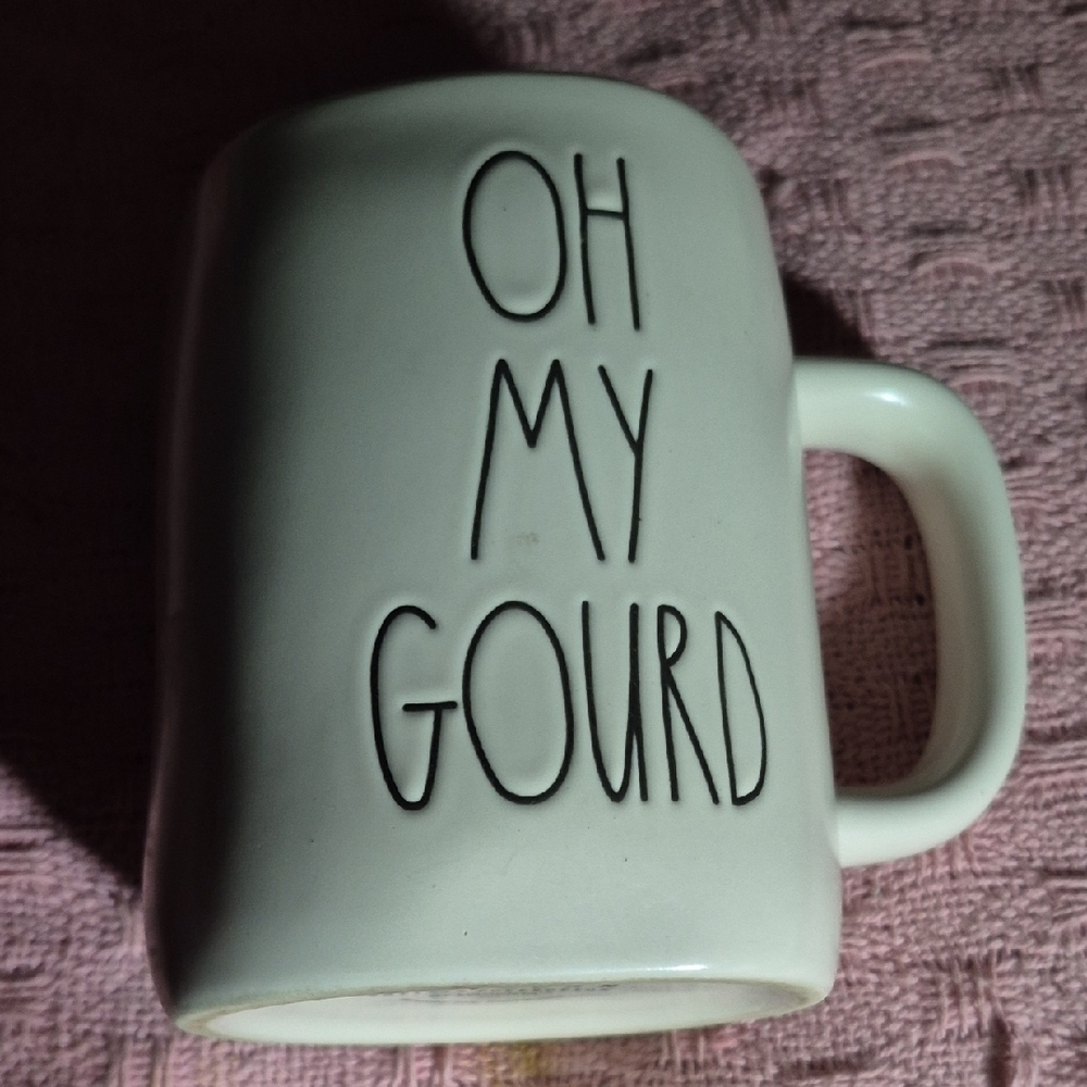 Rae Dunn Cream & Orange Mug with 'Oh My Gourd' Text